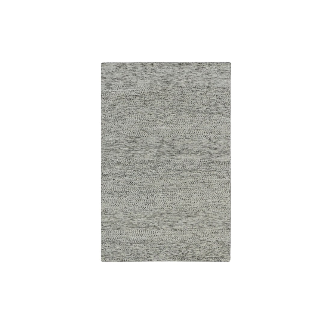 4'x6'2" Rock Ridge Gray Hand Knotted Grass Undyed Pure Wool Oriental Rug: 4'x6'2" Rock Ridge Gray Hand Knotted Grass Undyed Pure Wool Oriental Rug Hand-knotted in pure wool, this 4'x6'2" Rock Ridge Gray Oriental rug boasts a stunning field of grey undyed wool, creating a su