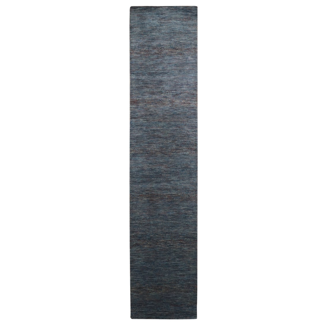 2'7"x12'2" Denim Blue Grass Design Hand Knotted Wool and Silk Runner Rug: 2'7"x12'2" Denim Blue Grass Design Hand Knotted Wool and Silk Runner Rug Silk and wool come together in a stunning blue grass design, creating a modern and eye-catching runner rug. Hand-knotted with a