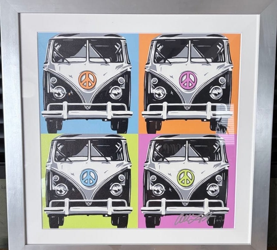 Allison Lefcort Peace Bus Silkscreen Signed 6/ 75 VW Pop Art Framed (1 of 4)