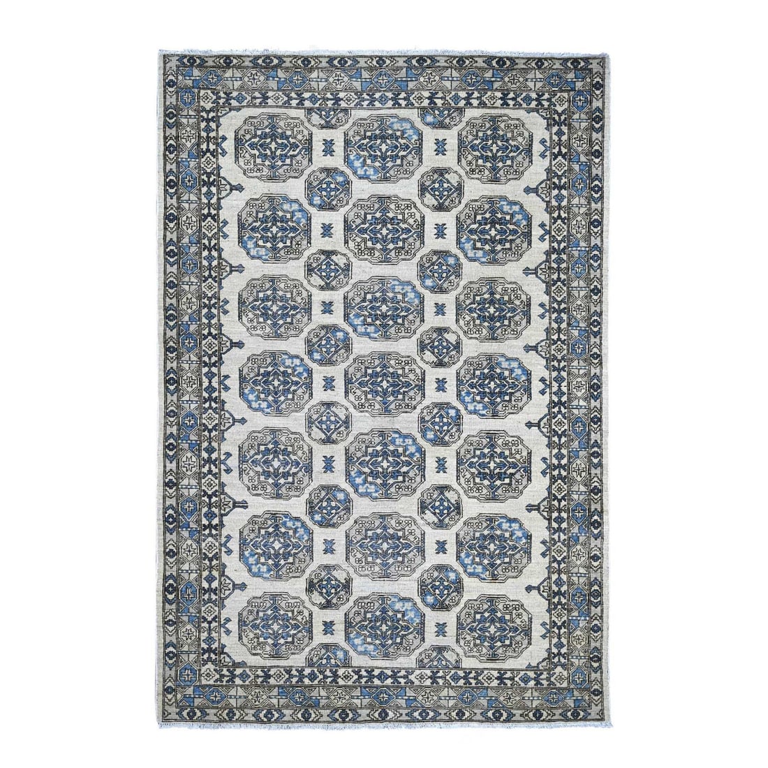 6'x8'9" Ivory Afghan Ersari Elephant Feet Design Hand Knotted Wool Rug (1 of 6)