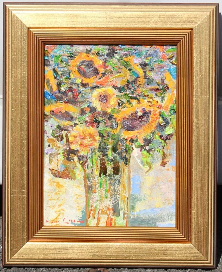 Original Oil Painting Sunflowers Lau Chun Impasto Modern Framed: Original Oil Painting Sunflowers Lau Chun Impasto Modern Framed Item Specifics: Artist: Lau Chun Unit Of Sale: Single Piece Signed By: Lau Chun Signed: Yes Size: Small Material: Canvas Oil Framing: Fr