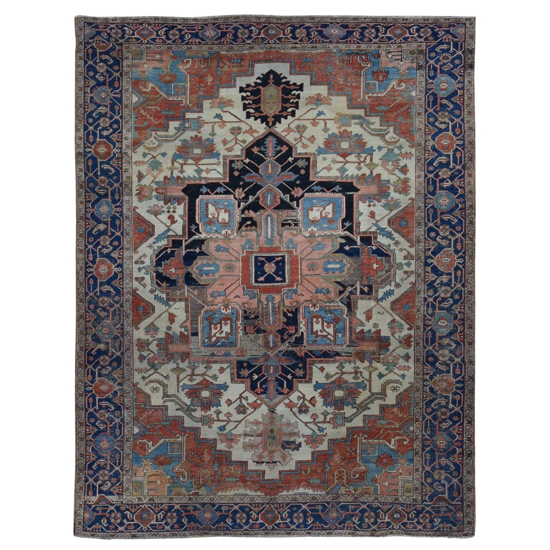 Ivory Antique Zoroastrian Seeripe Heris Hand Knotted Wool Rug 9'9"x12'6 (1 of 12)