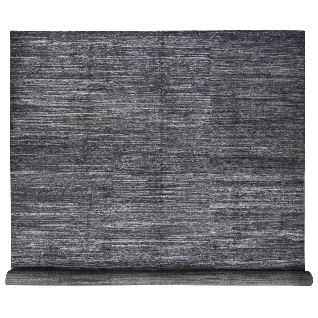 13'x18' Charcoal Black Textured Pile Wool and Silk Hand Knotted XL Rug (1 of 10)