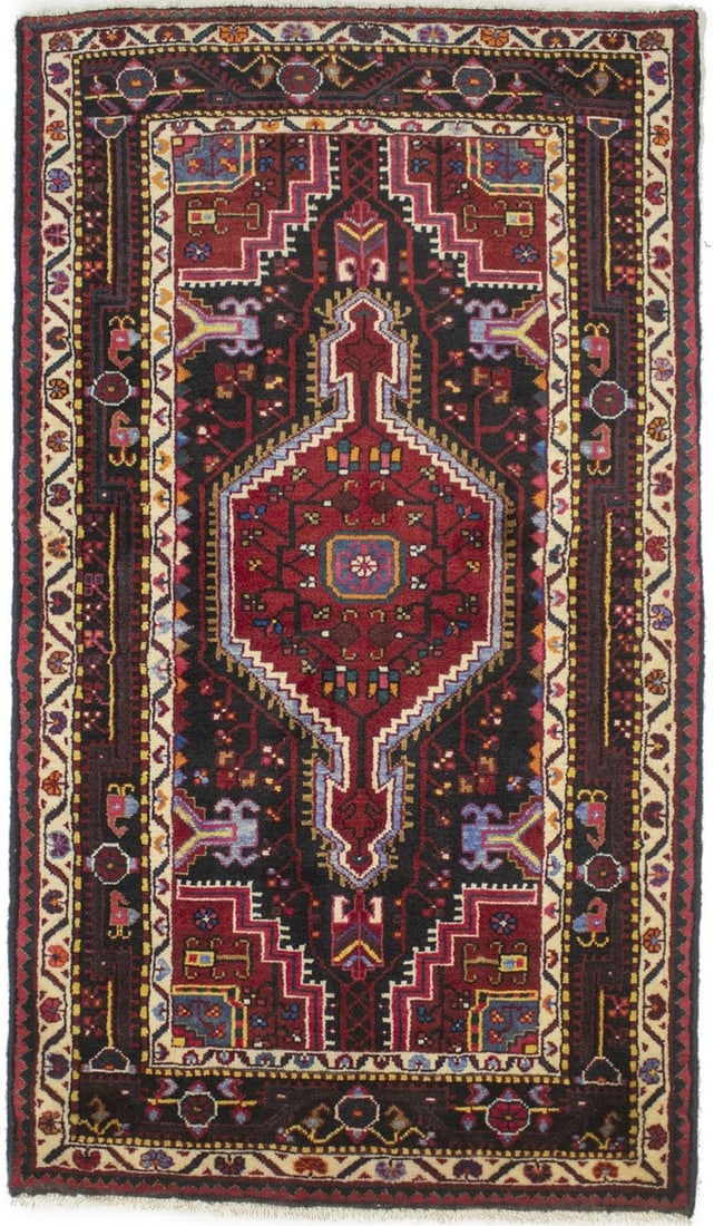 Handmade Red Geometric Tribal Rug Small Oriental Farmhouse Decor Carpet 3X6 Ft Hand-Knotted: Handmade Red Geometric Tribal Rug Small Oriental Farmhouse Decor Carpet 3X6 Ft Hand-Knotted Hand-knotted in wool, this 3x6 ft geometric tribal rug boasts a vibrant red and cream color palette, with in