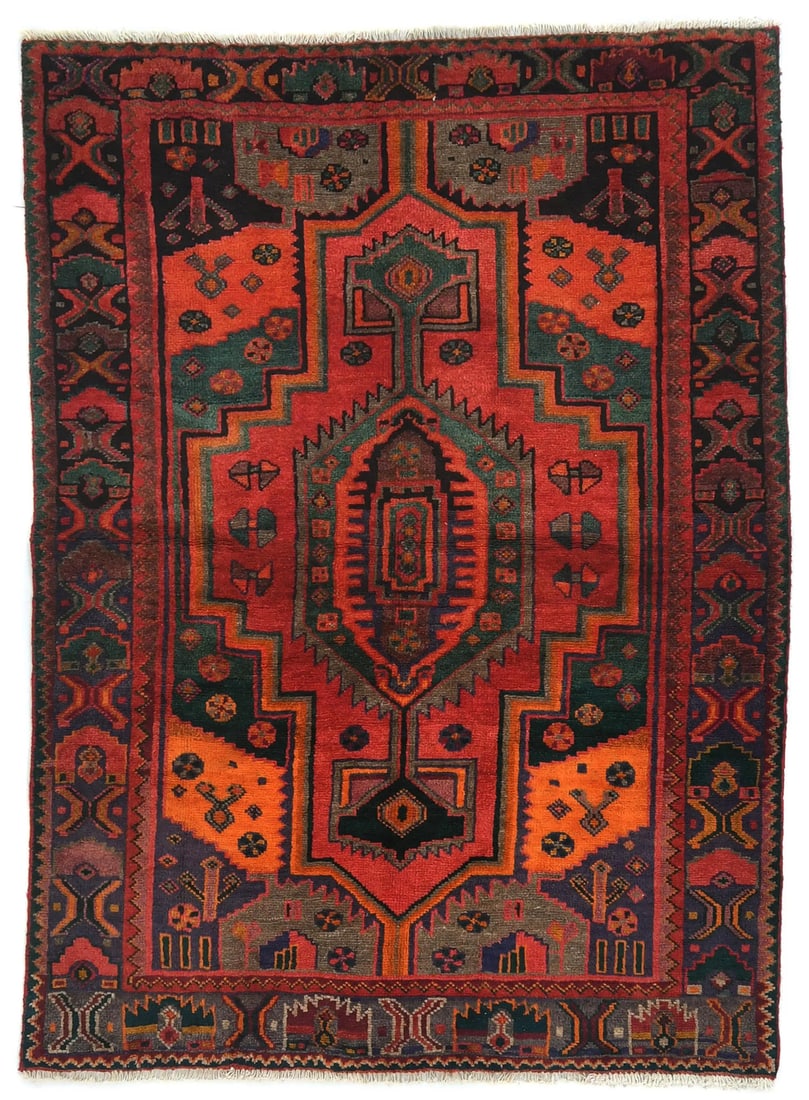 Handmade Vintage Tribal Red Floral Wool 4'8X6'4 Oriental Rug Bedroom Carpet Hand-Knotted: Handmade Vintage Tribal Red Floral Wool 4'8X6'4 Oriental Rug Bedroom Carpet Hand-Knotted Hand-knotted with wool and cotton, this vibrant 4'8 x 6'4 vintage tribal red floral rug boasts a unique geometr