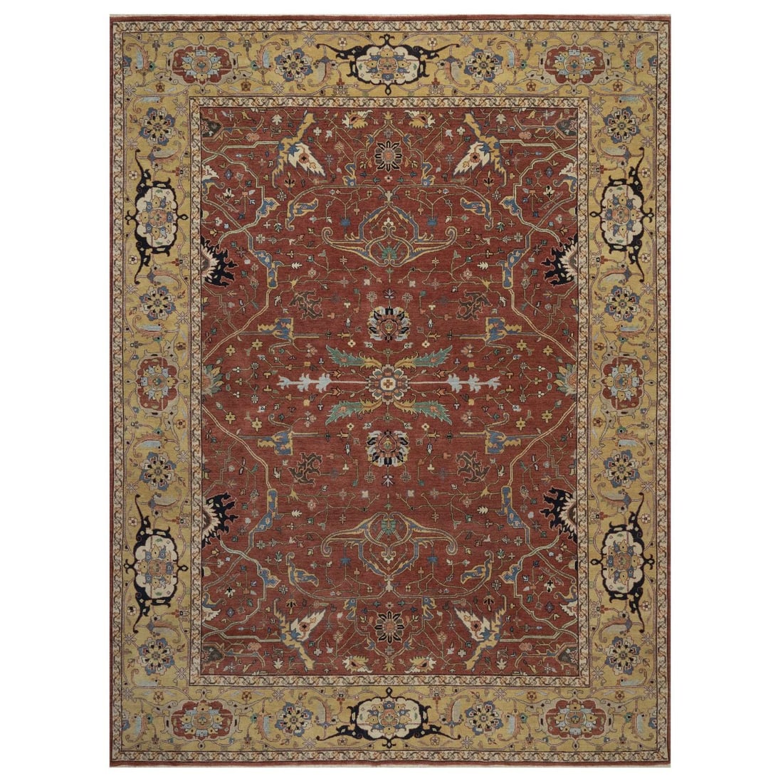 9'2"x12'1" Red Antiqued Heris All Over Design Hand Knotted New Zealand Wool: 9'2"x12'1" Red Antiqued Heris All Over Design Hand Knotted New Zealand Wool 9'2" x 12'1" Red Antiqued Heris All Over Design Hand Knotted New Zealand Wool Rug. This stunning hand-knotted wool rug boast