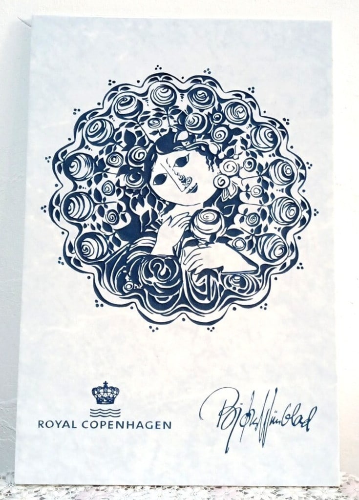 Royal Copenhagen Woman Danish Art Floral Blue Ceramic Plaque Bjorn Wiinblad (1 of 4)