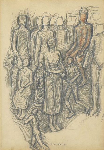 Japanese Modern Art Figure Drawing Sketch Ebihara Framed Kinosuke (1 of 1)