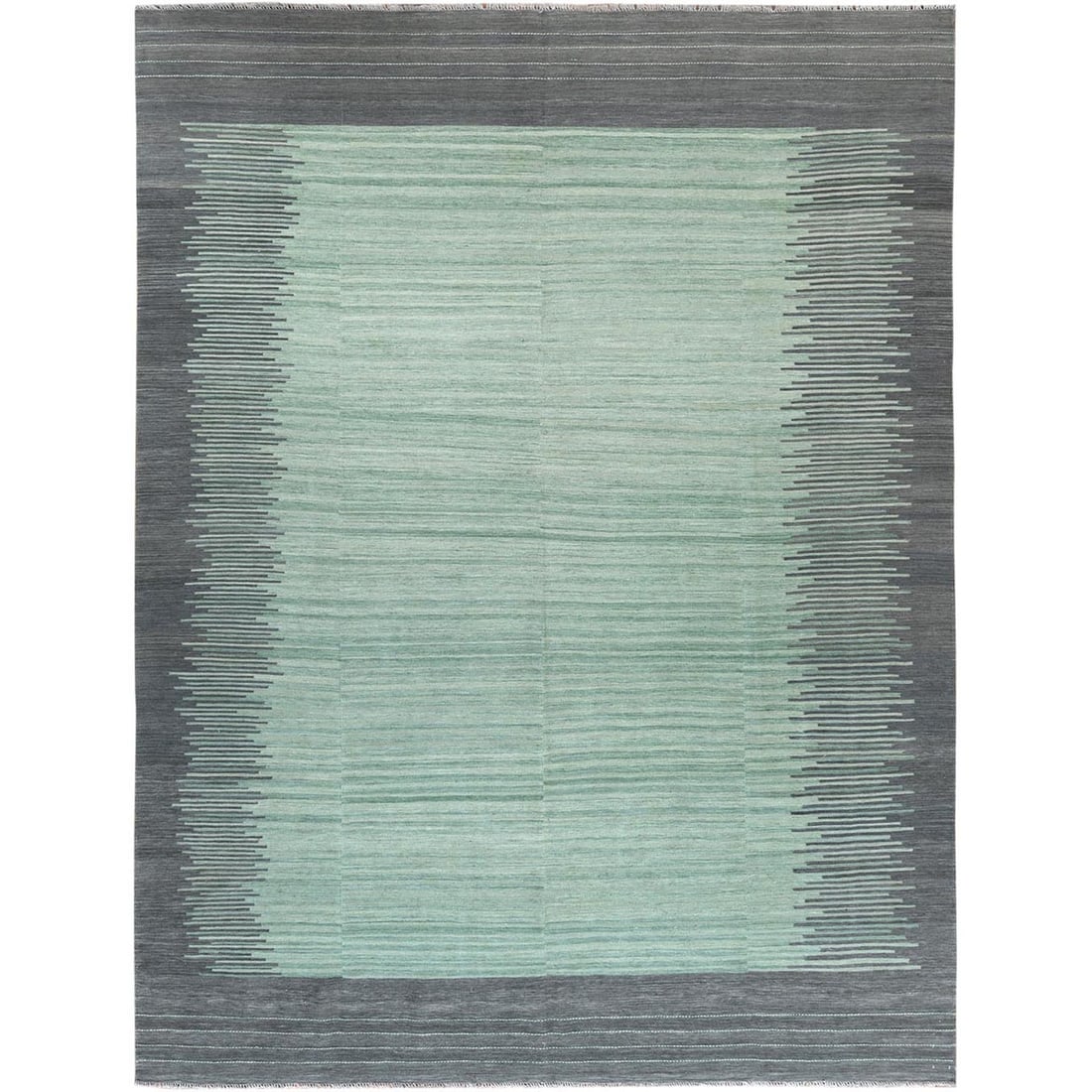 9'2"x12' Light Green Flat Weave Kilim Organic Wool Hand Woven Rug: 9'2"x12' Light Green Flat Weave Kilim Organic Wool Hand Woven Rug 9'2" x 12' Light Green Flat Weave Kilim Organic Wool Hand Woven Rug. This stunning 9'2" x 12' light green kilim rug is hand-woven from