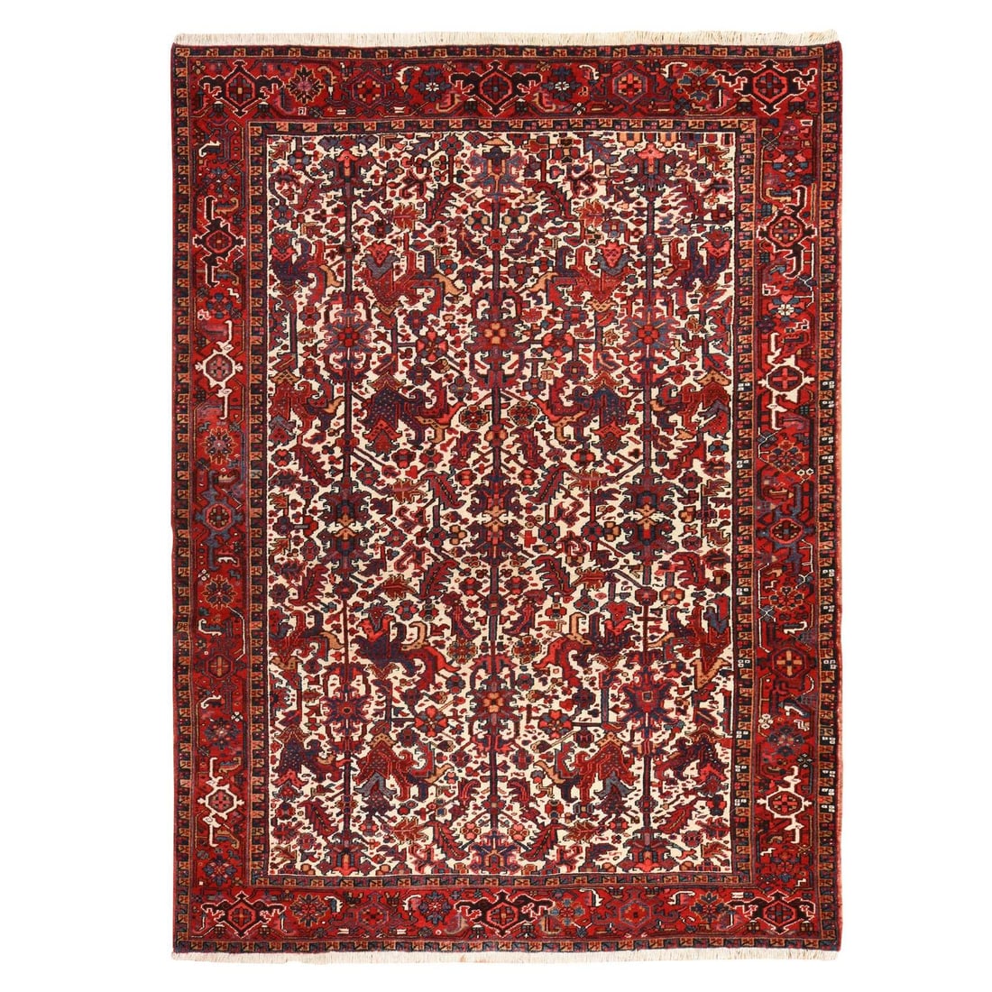 8'3"x11'1" Daisy White Antique Zoroastrian Heris Wool Hand Knotted Rug (1 of 10)