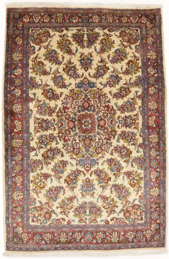 Vintage Handmade Oriental Rug Floral Carpet Foyer Hallway Bedroom 3'6X5'4 Ft Hand-Knotted (1 of 15)