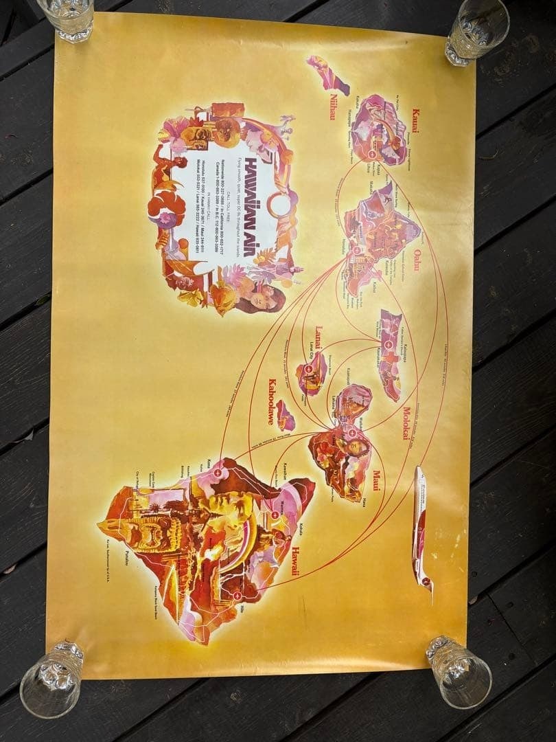 Vintage Hawaiian Airlines Poster Map of Hawaii Islands 61x93cm Travel Art (Wear) (1 of 3)