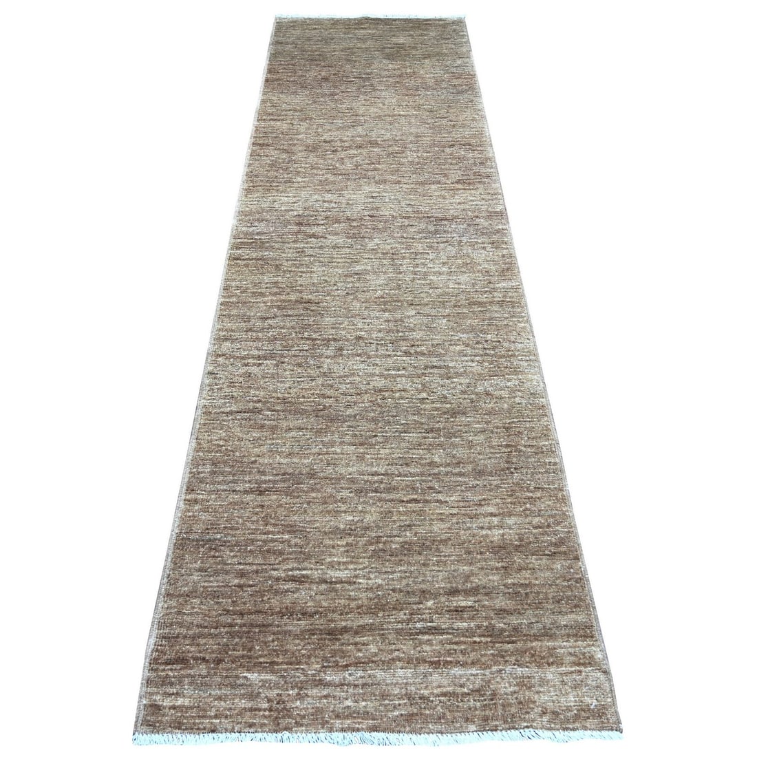 2'9"x9'7" Brown Plain Solid Pattern Hand Knotted Ghazni Wool Runner Rug: 2'9"x9'7" Brown Plain Solid Pattern Hand Knotted Ghazni Wool Runner Rug The 2'9"x9'7" Brown Plain Solid Pattern Hand Knotted Ghazni Wool Runner Rug is a stunning example of traditional Afghan craftsma