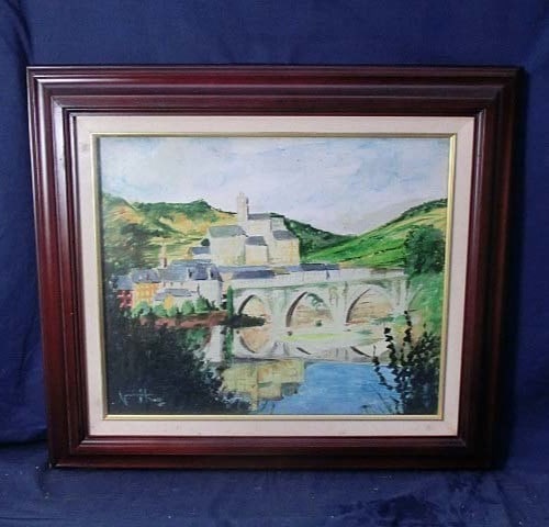 Original Oil Painting France Bridge Estaing Landscape 1975 (1 of 8)