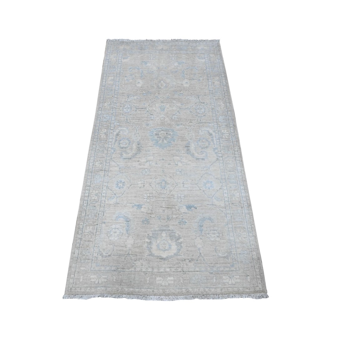9'6" Gray Hand Knotted Fine Aryana Peshawar Wool Runner Oriental Rug: 9'6" Gray Hand Knotted Fine Aryana Peshawar Wool Runner Oriental Rug 9'6" Gray Hand Knotted Fine Aryana Peshawar Wool Runner Oriental Rug boasts a stunning grey field color, intricately woven with a h