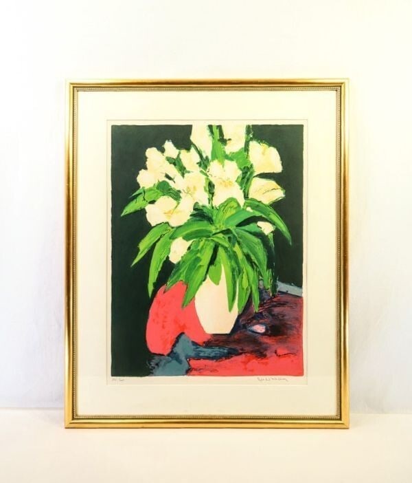 Signed Original France Jean Claude Alenbach Framed Bouquet Lilies Lithograph (1 of 10)