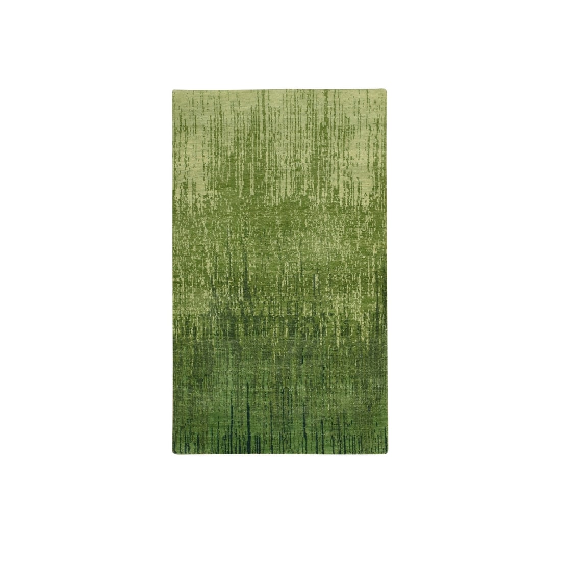 3'x5'3" Shades of Green Vertical Ombre Design Hand Knotted Soft Wool Rug: 3'x5'3" Shades of Green Vertical Ombre Design Hand Knotted Soft Wool Rug Soft and soothing, this 3'x5'3" hand-knotted wool rug features a stunning vertical ombre design in shades of green, creating a 