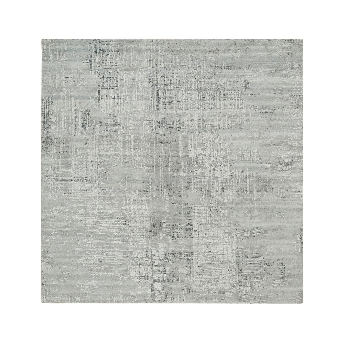 Hand Knotted Square Rug Light Gray Modern Design 6'2" Oriental: Hand Knotted Square Rug Light Gray Modern Design 6'2" Oriental Hand-knotted in wool, this 6'2" square rug boasts a light gray modern design reminiscent of Oriental styles. The rug's subtle grey field 