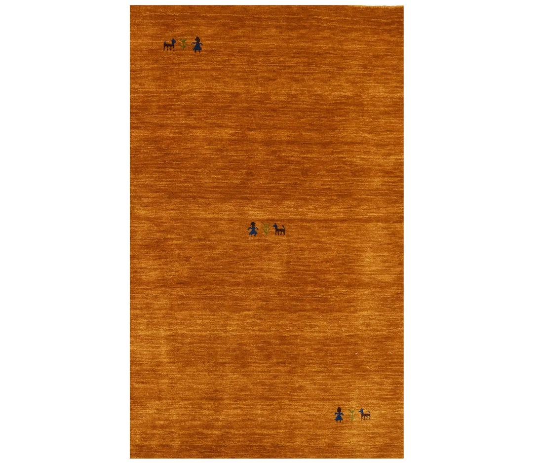 Orange Tribal Pictorial Design Small 3X5 Gabbeh Modern Rug 2'11X5 Hand-Knotted: Orange Tribal Pictorial Design Small 3X5 Gabbeh Modern Rug 2'11X5 Hand-Knotted The Orange Tribal Pictorial Design Small 3X5 Gabbeh Modern Rug boasts a vibrant orange hue and a unique pictorial design,