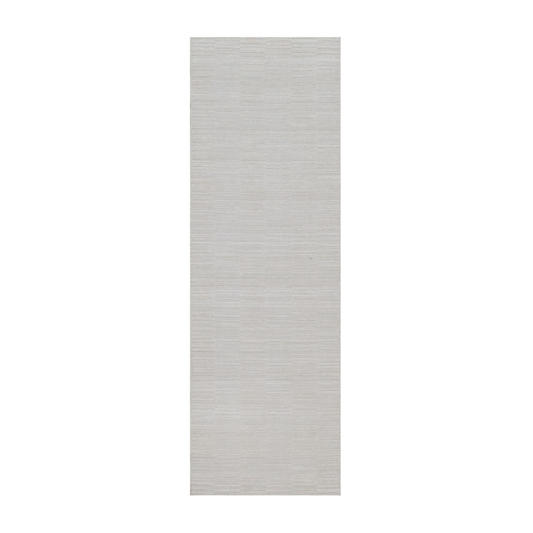 Ivory Hand Loomed 2'7"x8' Wool Striae Plain Modern Runner Rug: Ivory Hand Loomed 2'7"x8' Wool Striae Plain Modern Runner Rug Modern hand loomed wool rug with a clean, ivory color and a subtle texture. Made from high-quality wool, this 2'7"x8' runner rug features 