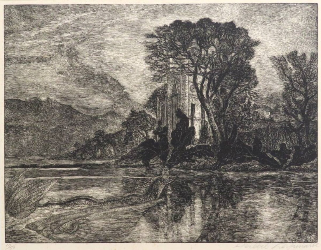 Herbert Lespinasse Le Lac 1955 Signed Wood Engraving 17/ 50 Framed (1 of 10)