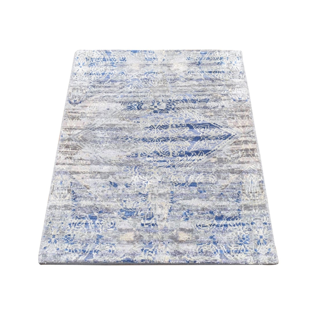 Blue ERASED Silk Wool Hand Knotted Rug 2'x3'1 (1 of 9)