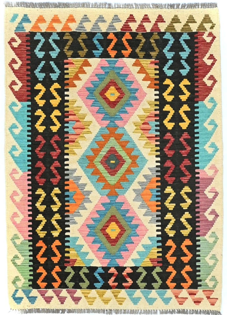 3X5 Reversible Kilim Oriental Rug Multicolored Geometric Small Bedroom Carpet Hand-Knotted (1 of 12)