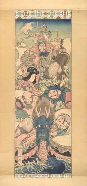 Seven Lucky Gods Keisai Eisen Woodblock Print 1855 Scroll (1 of 1)