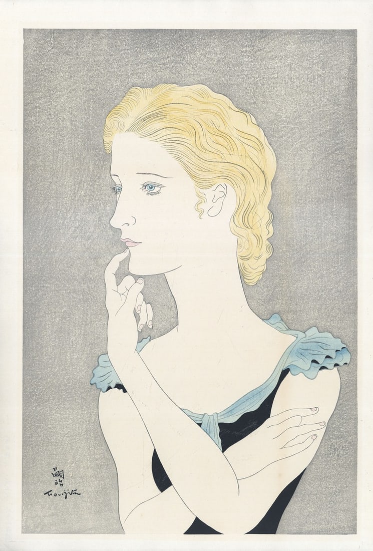 Tsuguharu Foujita Japanese Woodblock Portrait Lady Print (1 of 7)