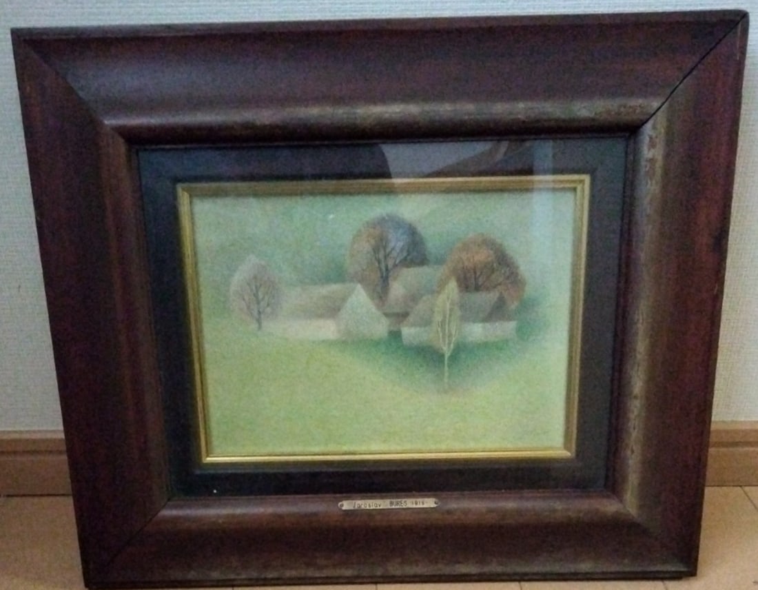 Jaroslav Bures Oil Painting Landscape Czech Village House Naive Art Framed (1 of 9)