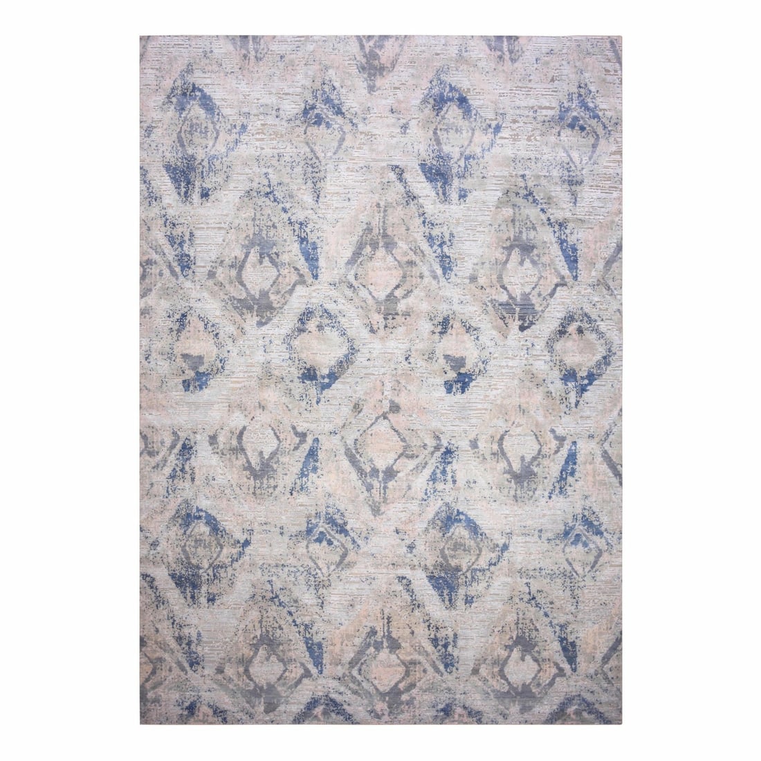 12'1"x15'2" Hand Knotted Ivory with Pastels Modern Silk with Wool Rug: 12'1"x15'2" Hand Knotted Ivory with Pastels Modern Silk with Wool Rug This stunning 12'1"x15'2" hand-knotted ivory with pastels modern silk and wool rug boasts a classic modern design with a subtle sh