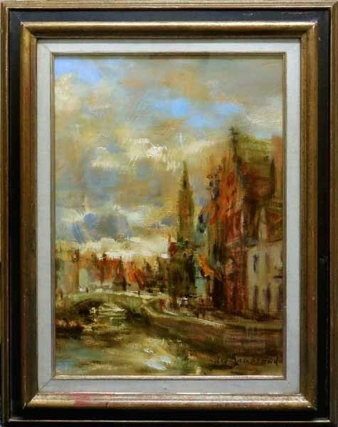 French Listed Daniel du Janerand Oil Painting Signed Bruges Clocher (1 of 10)