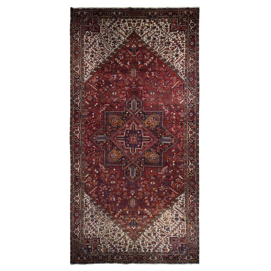Semi antique heriz wool hand knotted gallery size 10'9"x22'5" rug (1 of 11)