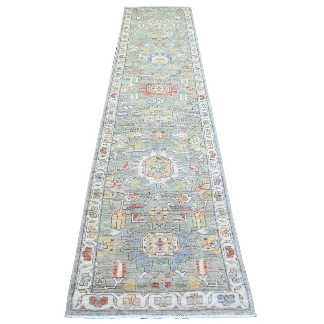 2'7"x11'9" Echo Gray Pure Wool Hand Knotted Finer Peshawar Runner Rug (1 of 6)