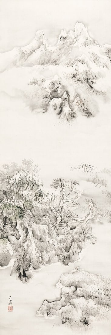 Yuki Somei Japanese Hanging Scroll Snowy River Returning Boat Landscape Art (1 of 1)