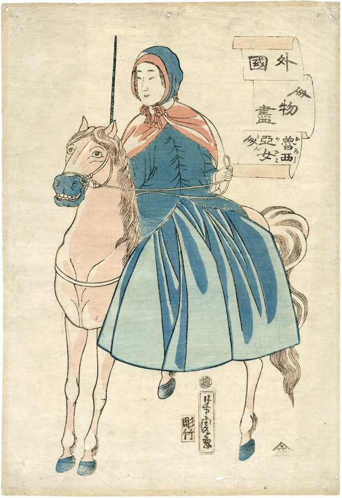 Woodblock Print Russian Lady Japanese 1861 Yokohama Oban (1 of 1)