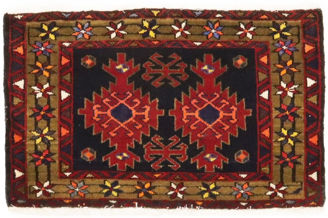 2X3 Ft Handmade Vintage Geometric Tribal Oriental Rug Kitchen Area Decor Carpet Hand-Knotted: 2X3 Ft Handmade Vintage Geometric Tribal Oriental Rug Kitchen Area Decor Carpet Hand-Knotted Hand-knotted in wool, this 2'1 x 3'3 ft geometric tribal oriental rug boasts a rich, vintage design featuri