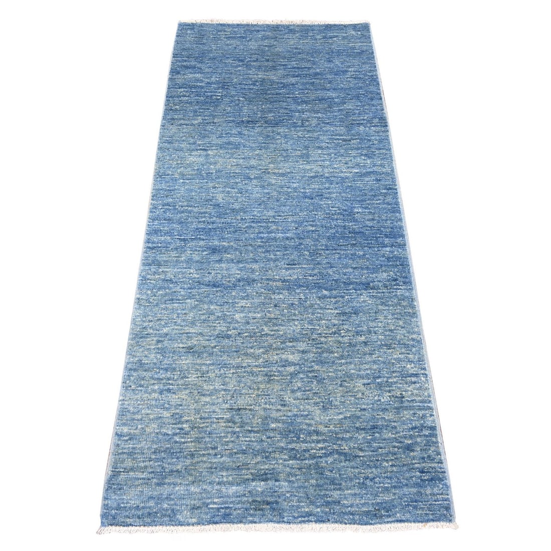 2'6"x5'10" Blue Plain Solid Pattern Hand Knotted Ghazni Wool Runner Rug: 2'6"x5'10" Blue Plain Solid Pattern Hand Knotted Ghazni Wool Runner Rug The 2'6"x5'10" Blue Plain Solid Pattern Hand Knotted Ghazni Wool Runner Rug is a stunning example of traditional Oriental design