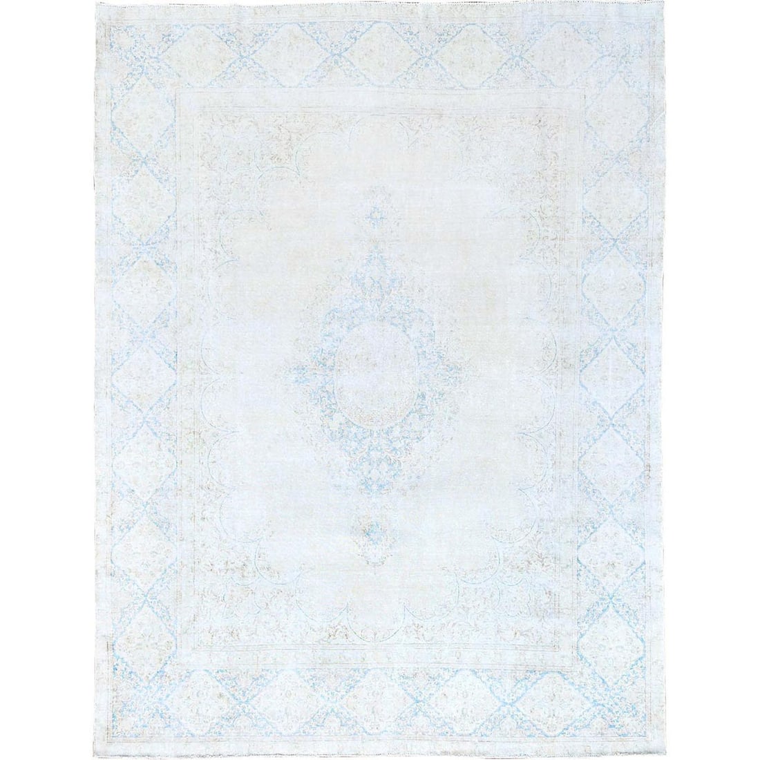 9'4"x12'3" White Pure Wool Hand Knotted Vintage Zoroastrian Karman Rug: 9'4"x12'3" White Pure Wool Hand Knotted Vintage Zoroastrian Karman Rug This 9'4"x12'3" White Pure Wool Hand Knotted Vintage Zoroastrian Karman Rug boasts a stunning ivory color and intricate craftsman