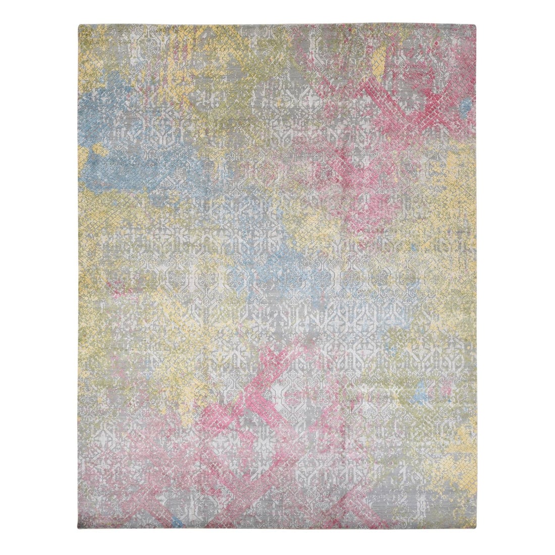 12'x15' Gray Oversized TRELLIS IN THE SPRING Pure Silk Hand Knotted Rug (1 of 11)