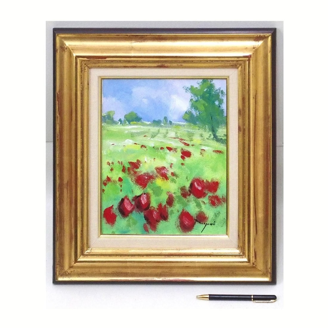 Benjamin Mas Signed Oil Painting Forest Edge Red Flowers Framed (1 of 5)