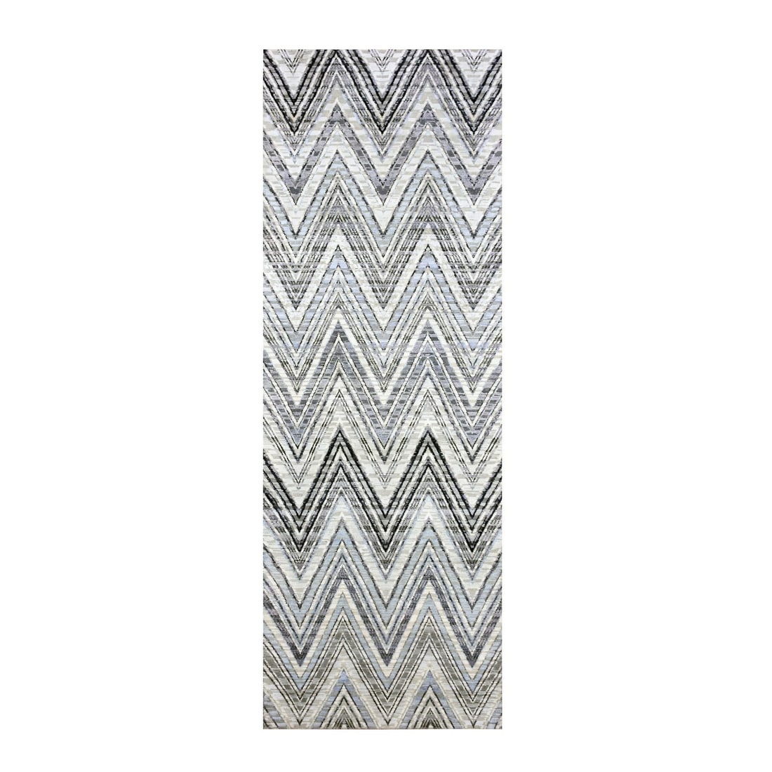 4'2"x12'4" Ivory Modern Textured Wool-Pure Silk Hand Knotted Runner Rug (1 of 7)