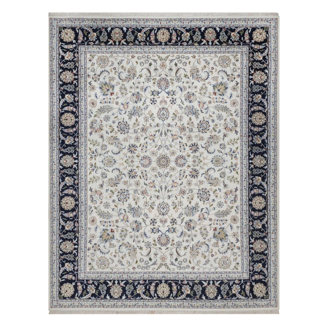 8'1"x10'4" Ivory Nain with Floral Pattern Hand Knotted Wool and Silk Rug: 8'1"x10'4" Ivory Nain with Floral Pattern Hand Knotted Wool and Silk Rug 8'1"x10'4" Ivory Nain with Floral Pattern Hand Knotted Wool and Silk Rug. This stunning, hand-knotted wool and silk rug boasts 