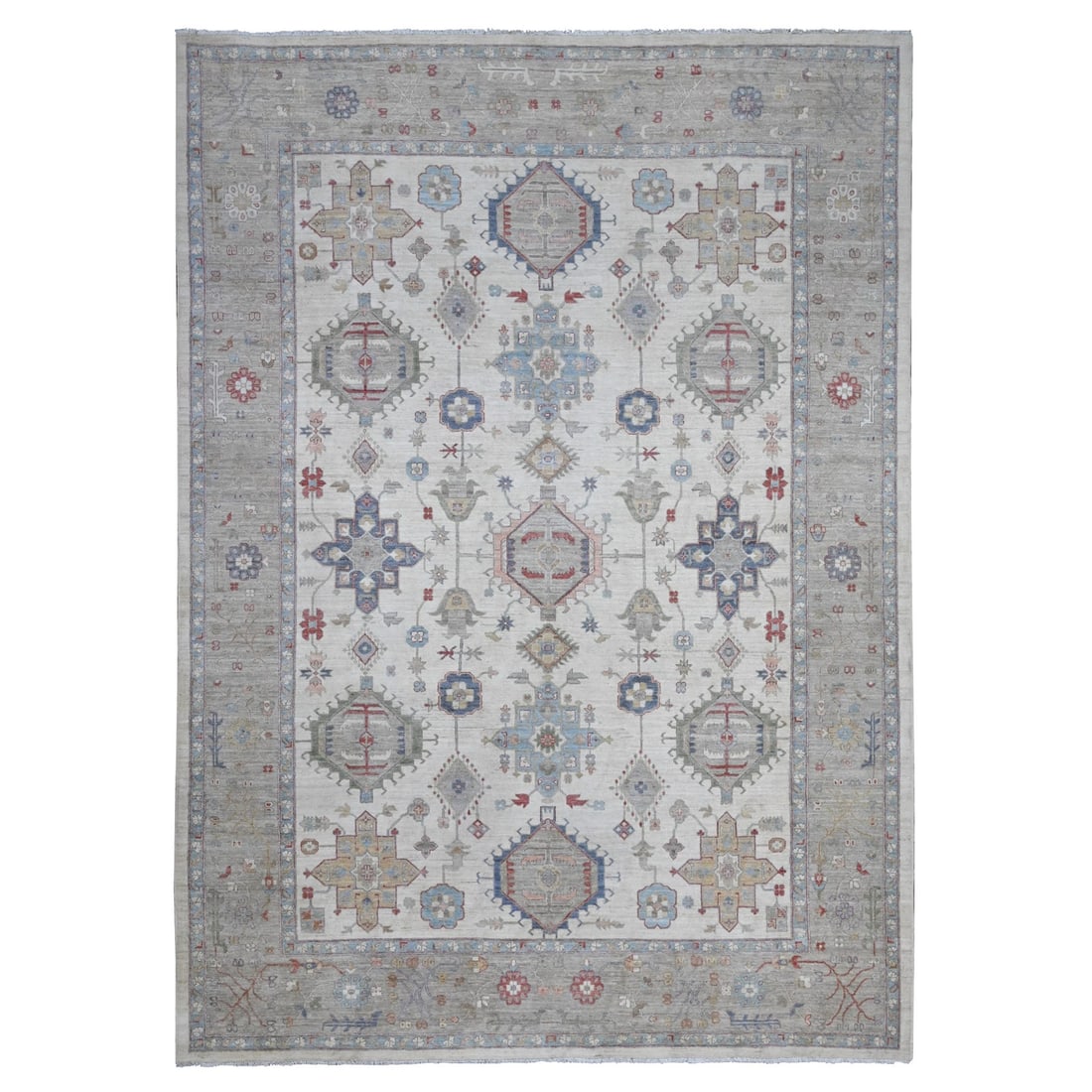 9'10"x13'10" Ivory Karajeh Design All Over Geometric Motifs Oriental Rug (1 of 12)