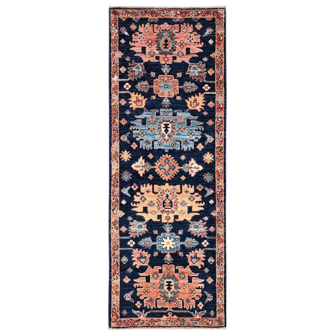2'2"x6'1" Midnight Blue Heris All Over Design Hand Knotted Wool Runner Rug: 2'2"x6'1" Midnight Blue Heris All Over Design Hand Knotted Wool Runner Rug Midnight Blue Heris All Over Design Hand Knotted Wool Runner Rug, 2'2"x6'1", boasts a stunning all-over design in a rich midn