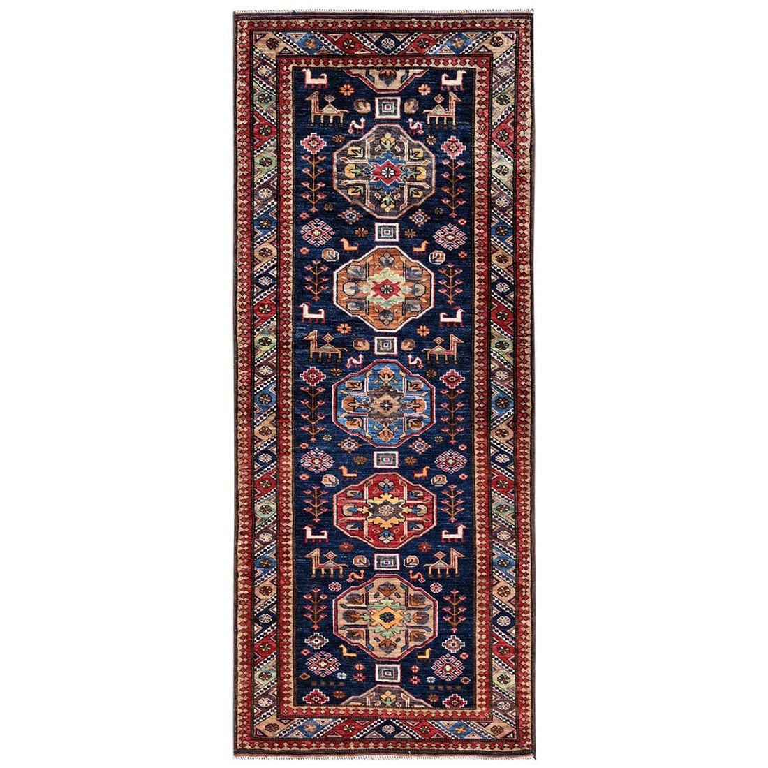 2'10"x7'2" Yale Blue Hand Knotted Afghan Ersari Soft Wool Runner Rug: 2'10"x7'2" Yale Blue Hand Knotted Afghan Ersari Soft Wool Runner Rug The 2'10"x7'2" Yale Blue Hand Knotted Afghan Ersari Soft Wool Runner Rug is a stunning piece of traditional craftsmanship, boasting