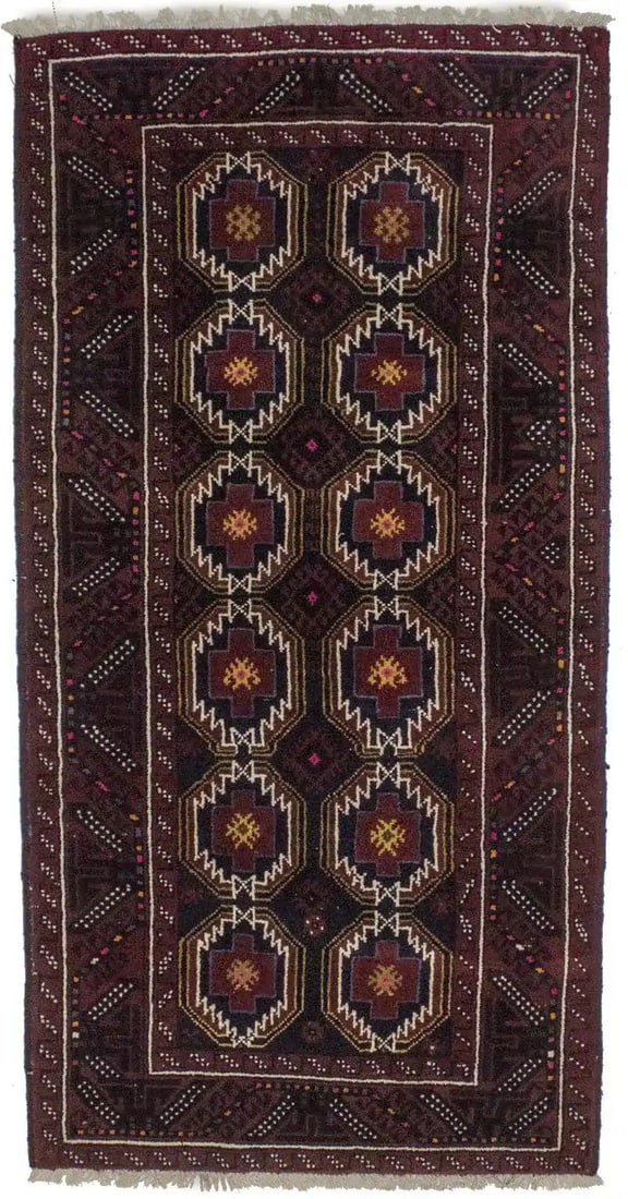 Handmade Vintage Oriental Rug Tribal Design Foyer Size Dcor Carpet 3'3X6'6 Ft Hand-Knotted: Handmade Vintage Oriental Rug Tribal Design Foyer Size Dcor Carpet 3'3X6'6 Ft Hand-Knotted Hand-knotted in wool, this vibrant tribal design rug boasts a rich, geometric pattern in a palette of red, na