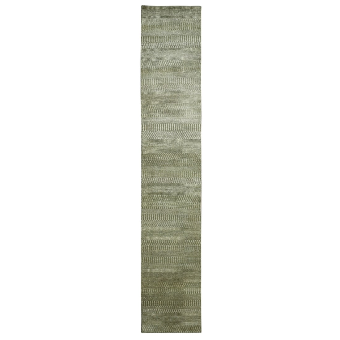 2'5"x13'6" Gray Modern Grass Design Hand Knotted Wool and Silk Runner Rug: 2'5"x13'6" Gray Modern Grass Design Hand Knotted Wool and Silk Runner Rug Modern Gray Hand Knotted Wool and Silk Runner Rug boasts a sleek, 13'6" length, perfectly suited for a large room or hallway. 