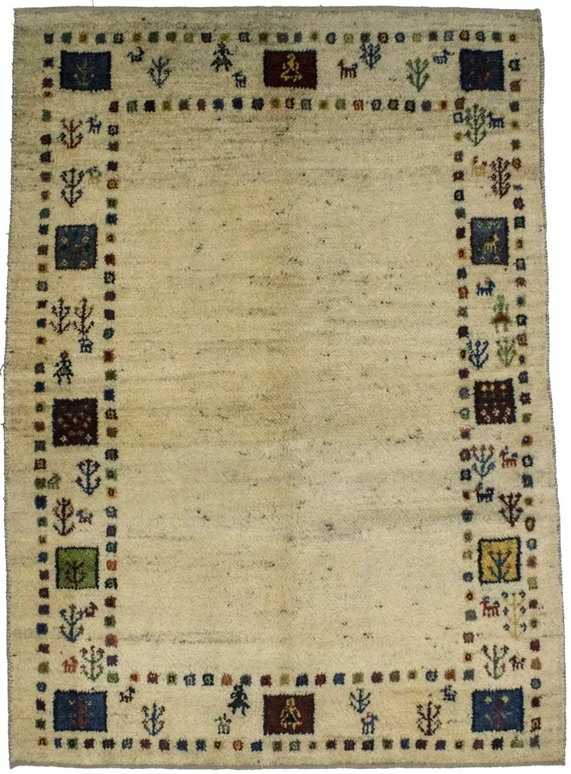 Handmade Gabbeh Oriental Rug Tribal Design Modern Style Home Decor Carpet 4X6 Ft Hand-Knotted: Handmade Gabbeh Oriental Rug Tribal Design Modern Style Home Decor Carpet 4X6 Ft Hand-Knotted The 4x6 ft Hand-Knotted Gabbeh Oriental Rug boasts a unique blend of vintage charm and modern style, featu