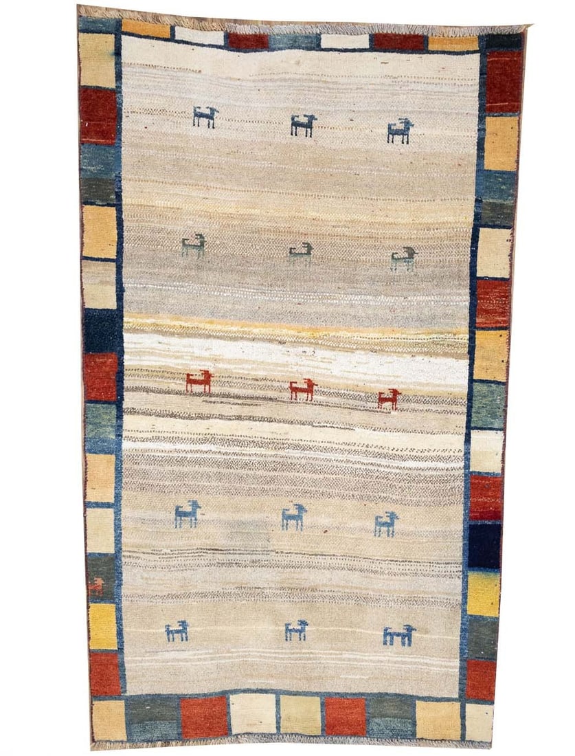 Vintage Handmade Pictorial Tribal Oriental Rug Bedroom Entryway Carpet 4X7 Ft Hand-Knotted: Vintage Handmade Pictorial Tribal Oriental Rug Bedroom Entryway Carpet 4X7 Ft Hand-Knotted Hand-knotted in wool, this vintage pictorial tribal oriental rug boasts a rich, multi-colored design featurin